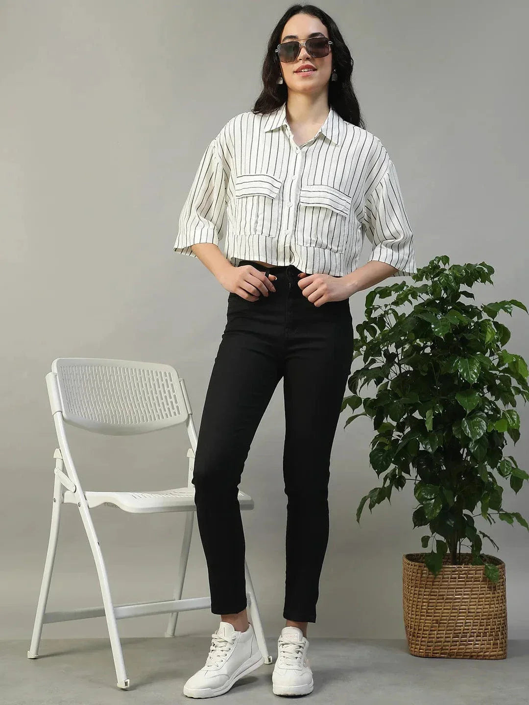 White Stripe Yarn Dyed Check Shirt