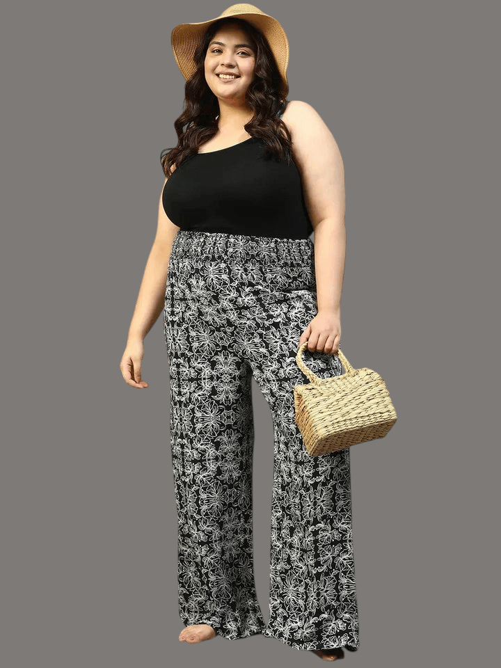 Plus Size Black Printed Beachwear Pant