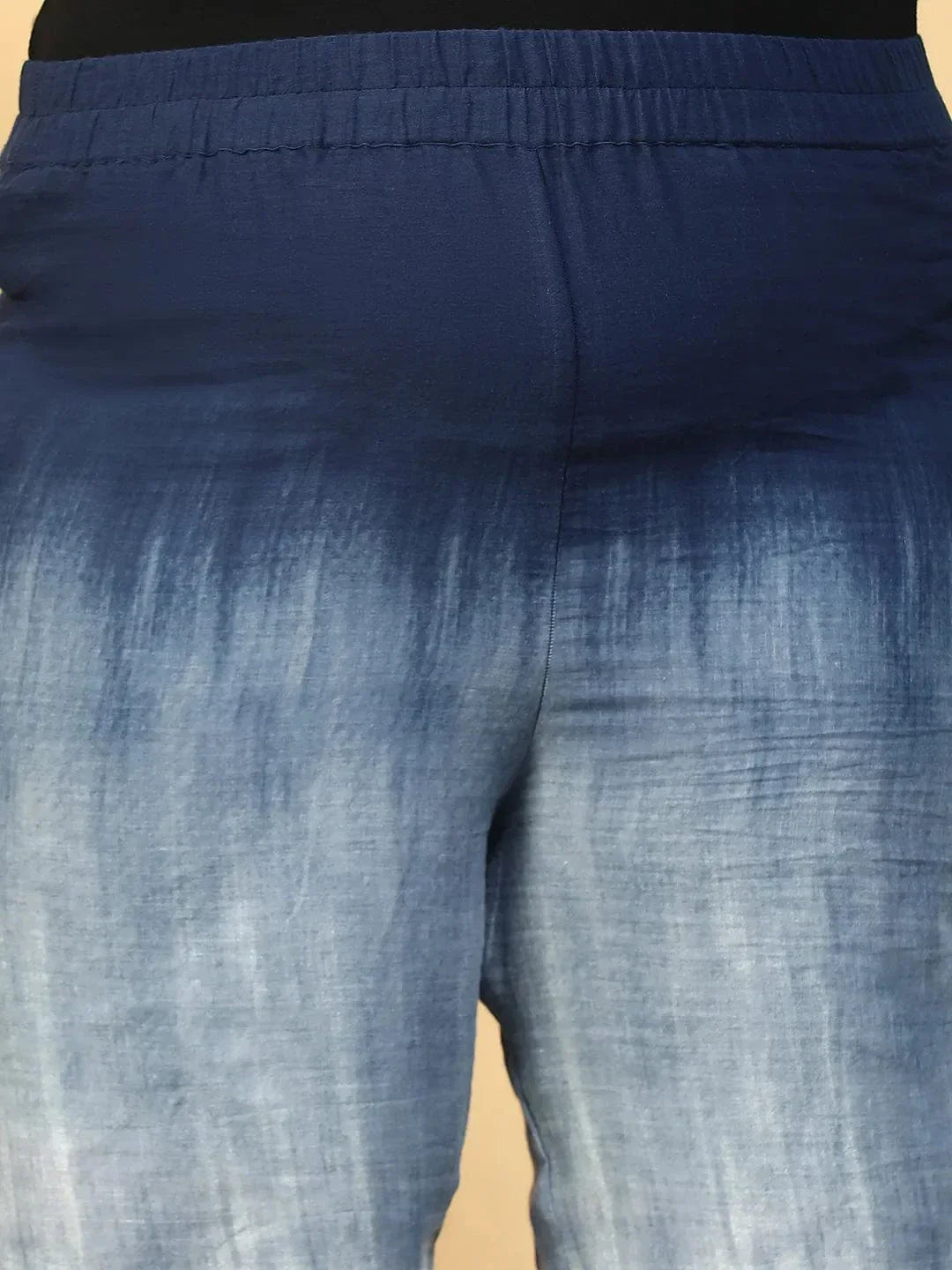 Navy Blue Tie-Dye Print Flared Elasticated Waist Plus Size Women Beachwear Cotton Pant - oxolloxo