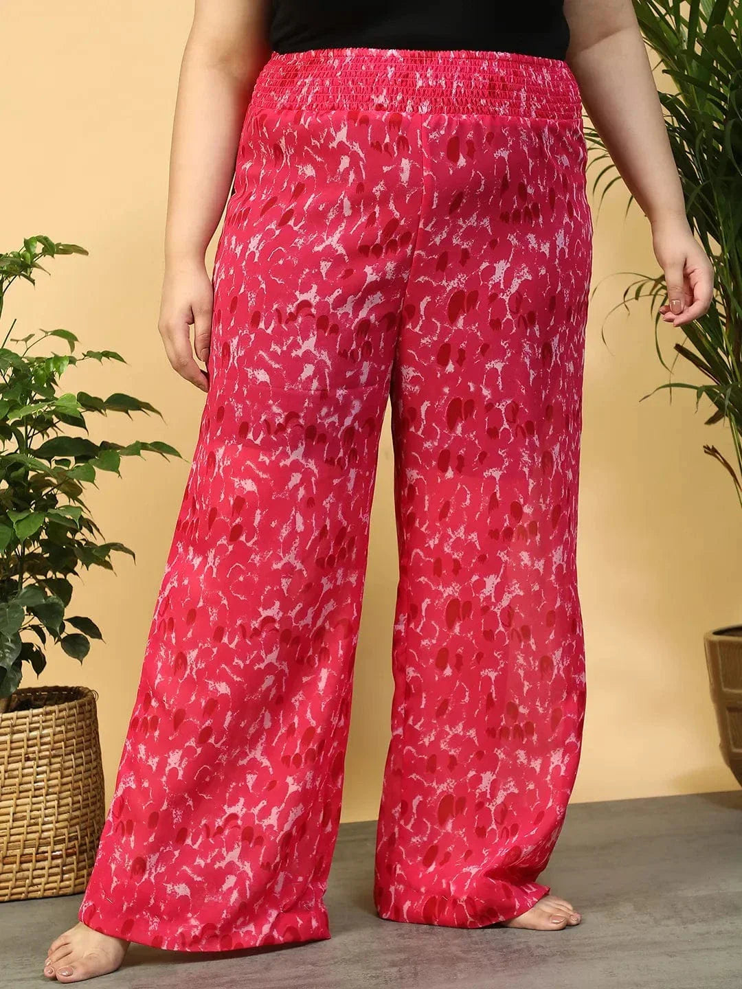 Petal Pink Flared Elasticated Waist Plus Size Women Beachwear Pant - oxolloxo