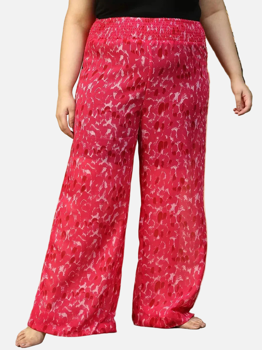 Petal Pink Flared Elasticated Waist Plus Size Women Beachwear Pant   oxolloxo