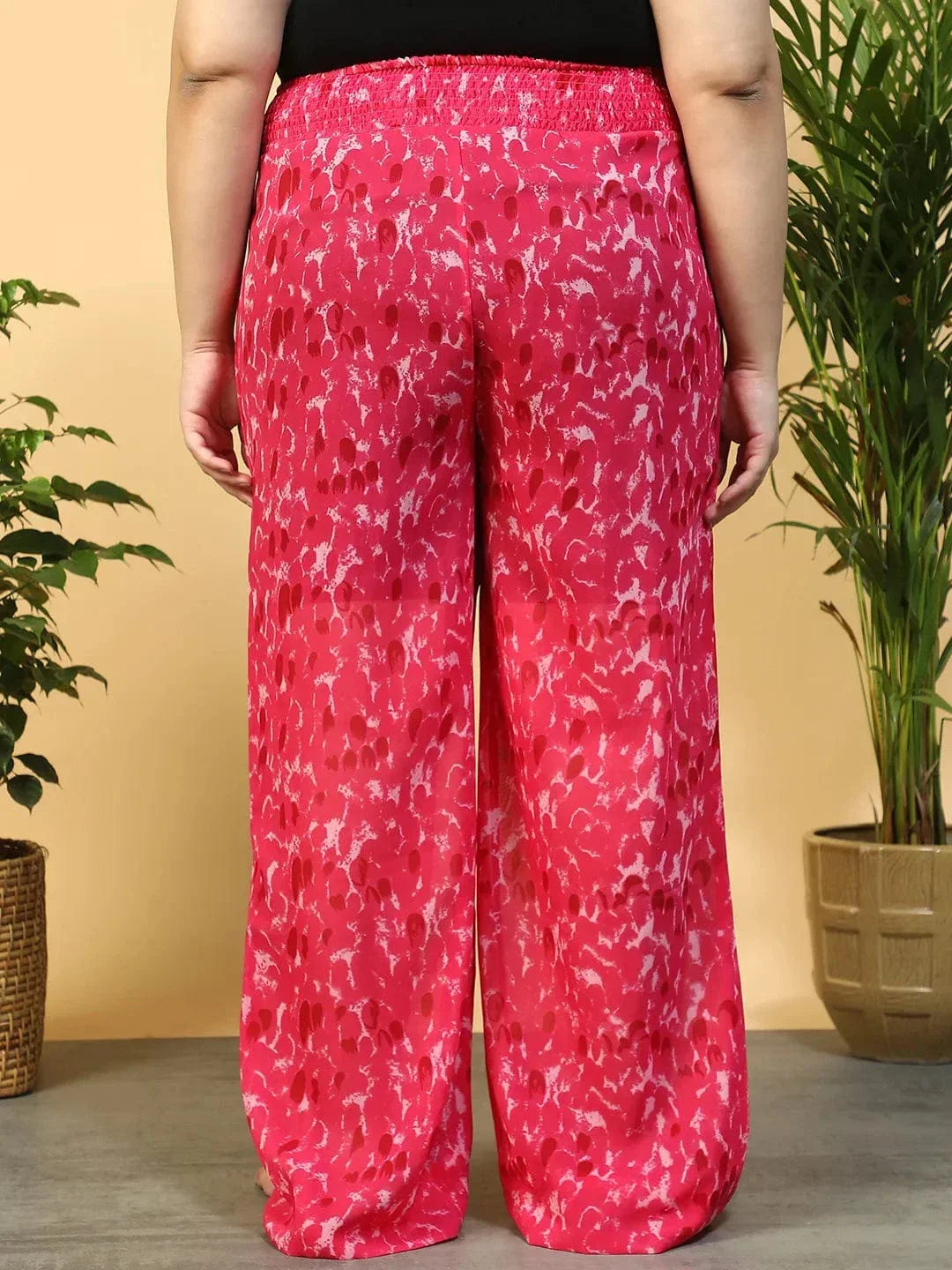 Petal Pink Flared Elasticated Waist Plus Size Women Beachwear Pant - oxolloxo