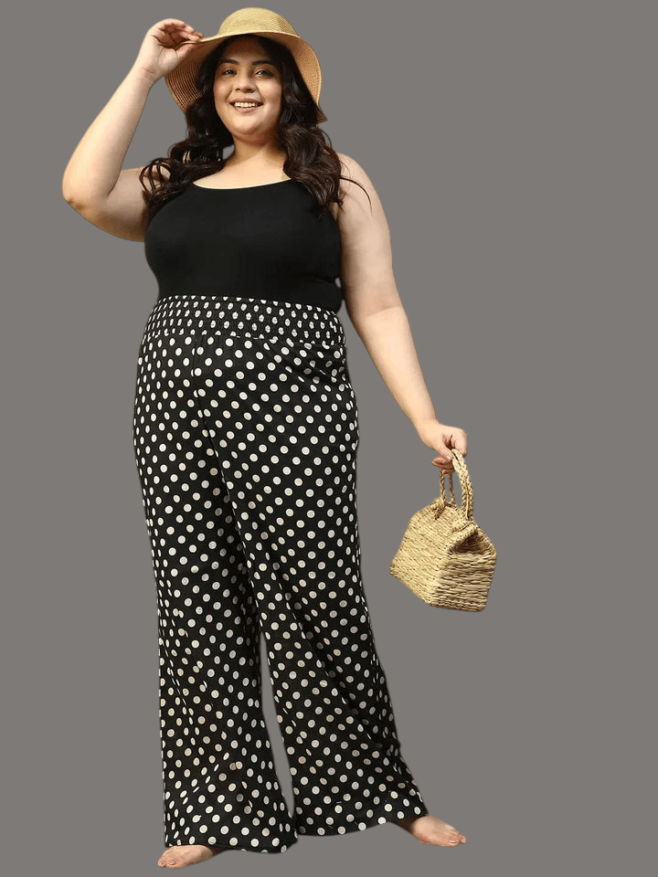 Plus Size Black Polka Dot Beachwear Cotton Pant