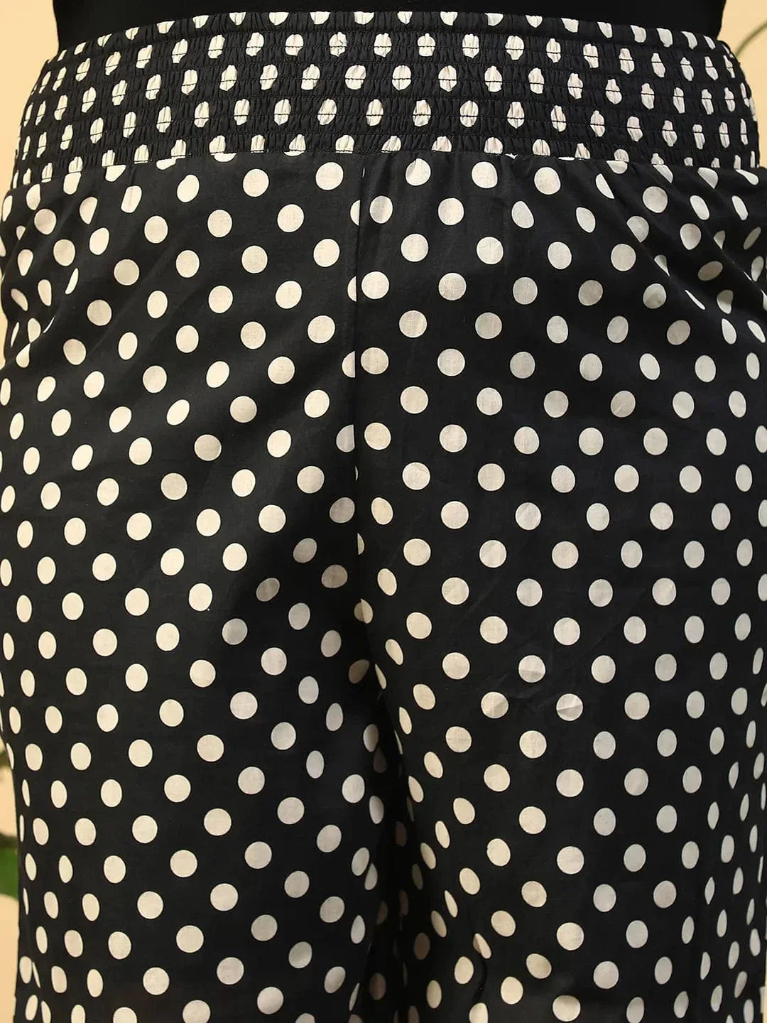 Black Polka Dot Print Flared Elasticated Waist, Plus Size Women Beachwear Cotton Pant - oxolloxo