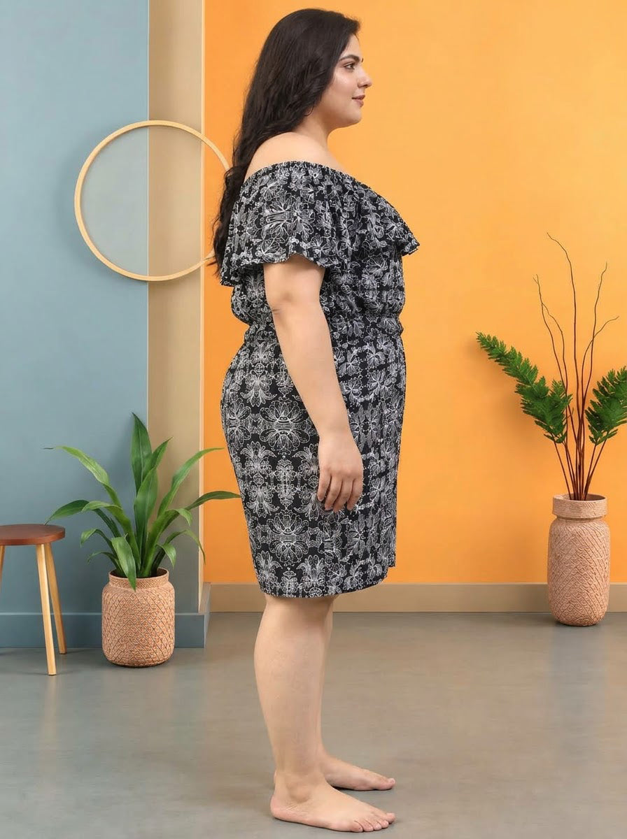 Plus Size Black Floral Print Beachwear Playsuit