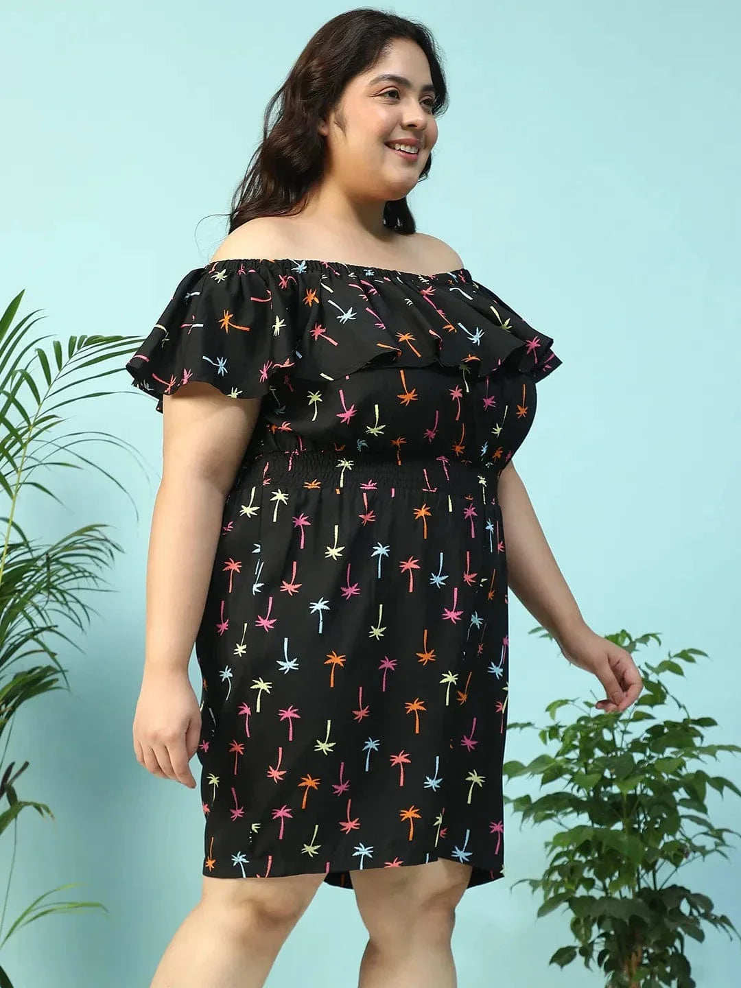 Sailer Black Star Print Elasticated Off - Shoulder Plus Size Beachwear Playsuit - oxolloxo