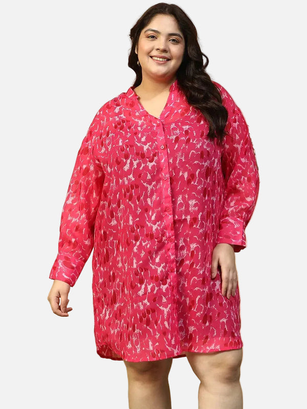 Galaxy Pink Floral Print Long Sleeve Button Down Beachwear Plus Size Shirt - oxolloxo