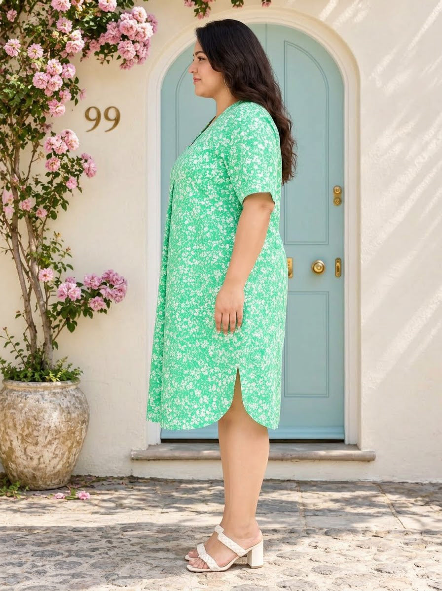 Plus Size Green Floral Print Dress
