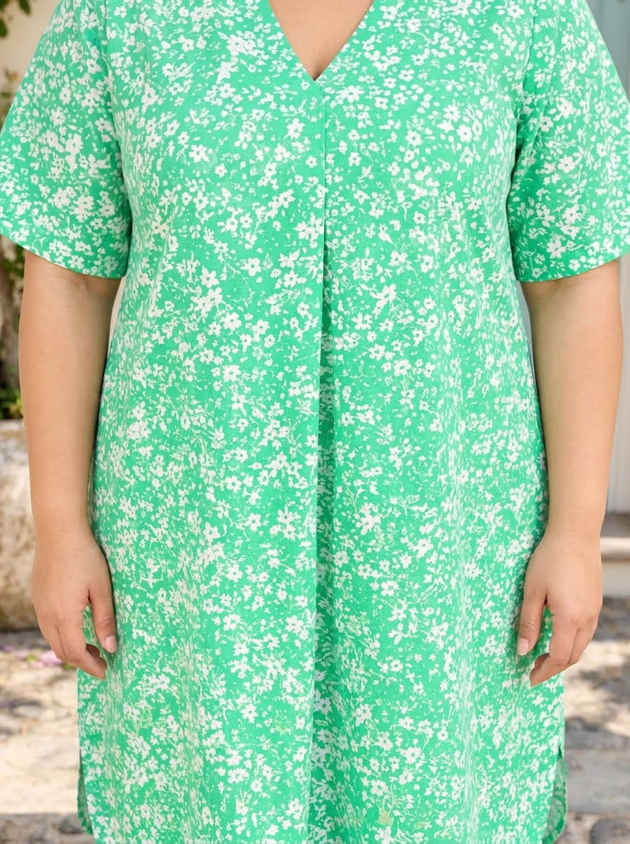 Plus Size Green Floral Print Dress