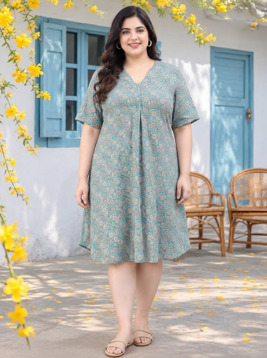 Plus Size Multicolor Floral Print Dress