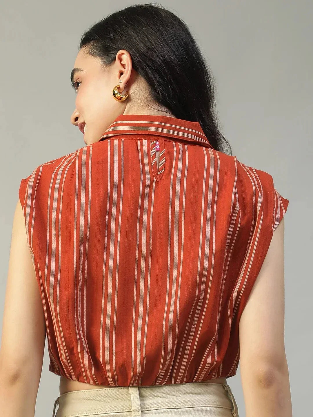 Rust Yard Dyed Check Cotton Crop Shirt