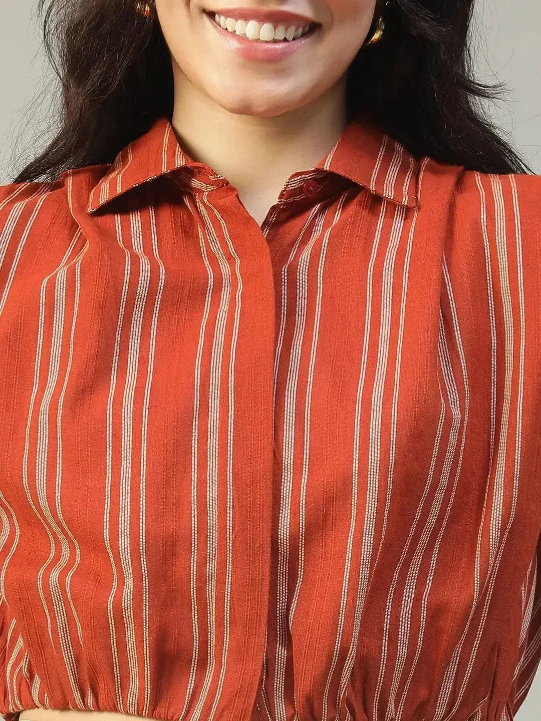 Rust Yard Dyed Check Cotton Crop Shirt