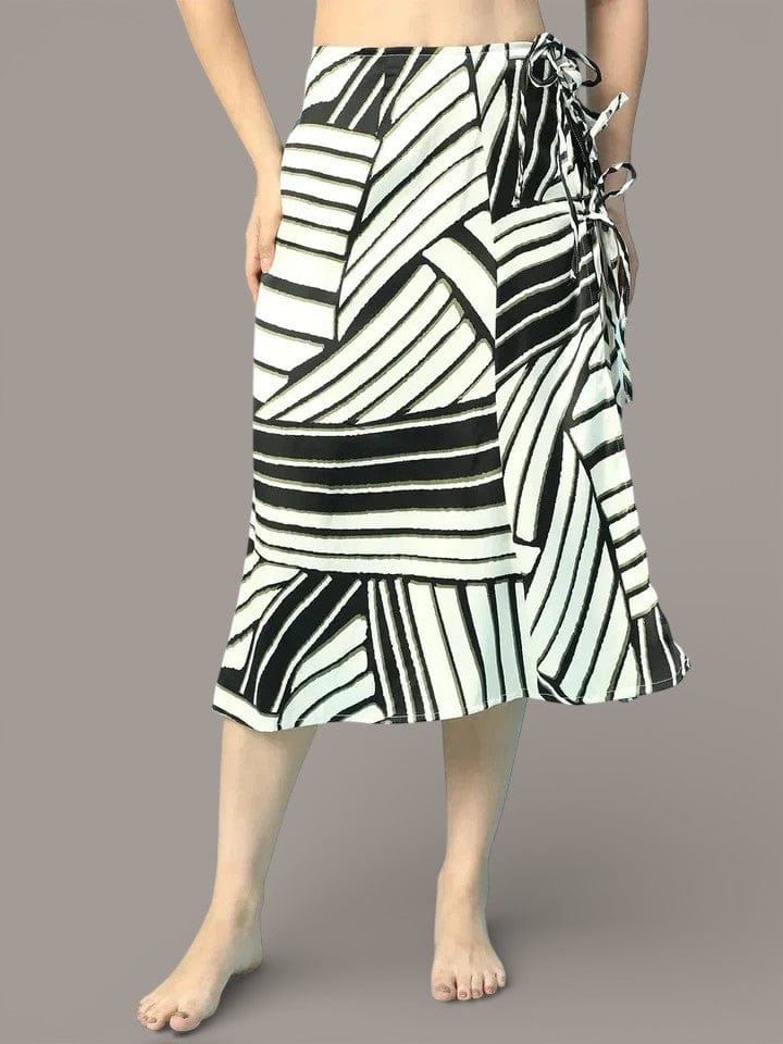 Black Stripe Print Beachwear Skirt