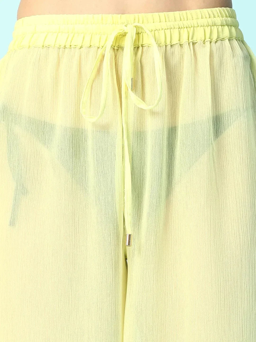 Solid Yellow Elasticated Waist With Tie-Up Detail women Beachwear Culottes - oxolloxo