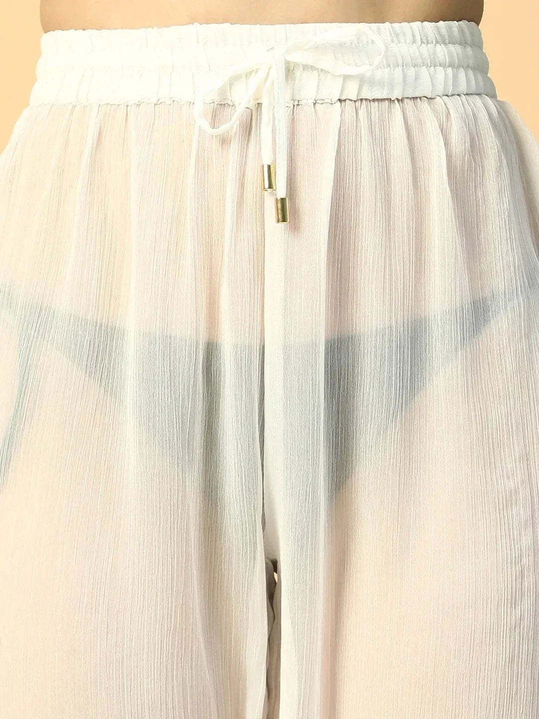 Solid White Elasticated Waist With Tie-Up Detail women Beachwear Culottes - oxolloxo