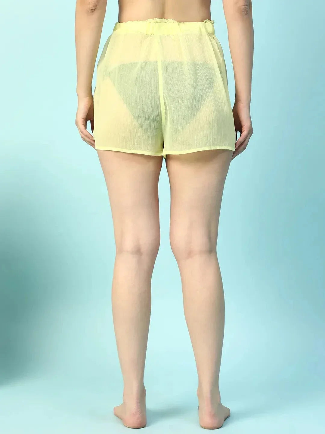 Steezy Solid Yellow Elasticated Waist With Tie-Up Detail Women Beachwear Shorts - oxolloxo