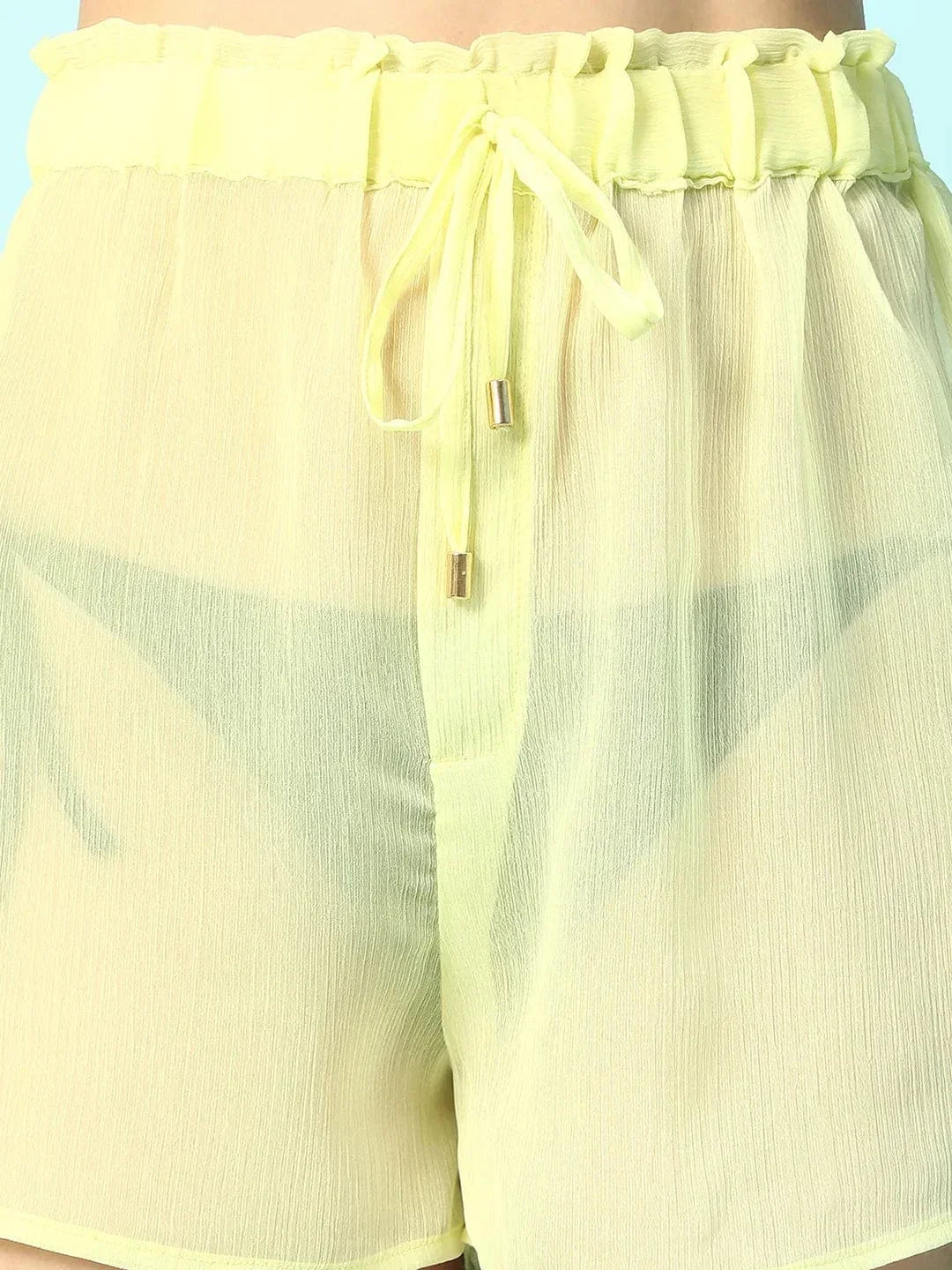 Steezy Solid Yellow Elasticated Waist With Tie-Up Detail Women Beachwear Shorts - oxolloxo