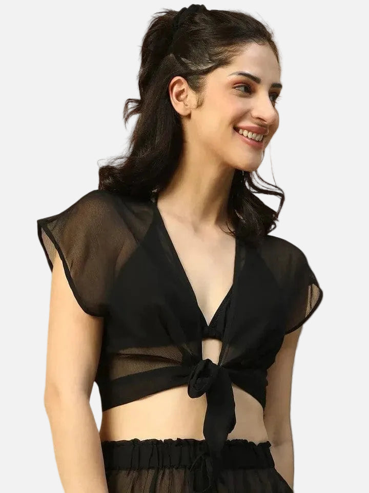 Black Beachwear Crop Top