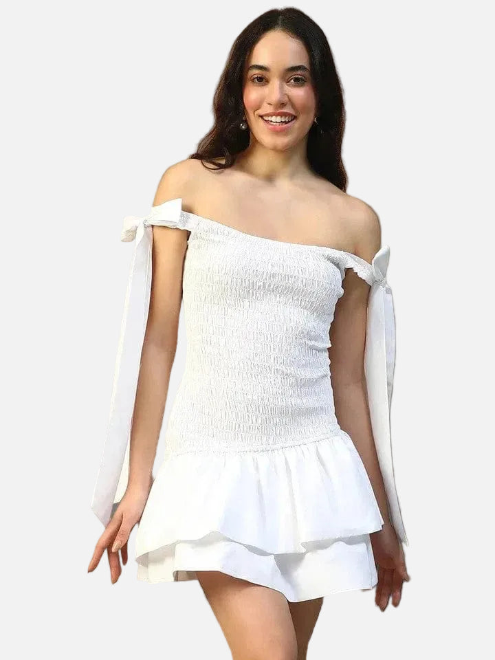 White Off Shoulder Cotton Dress