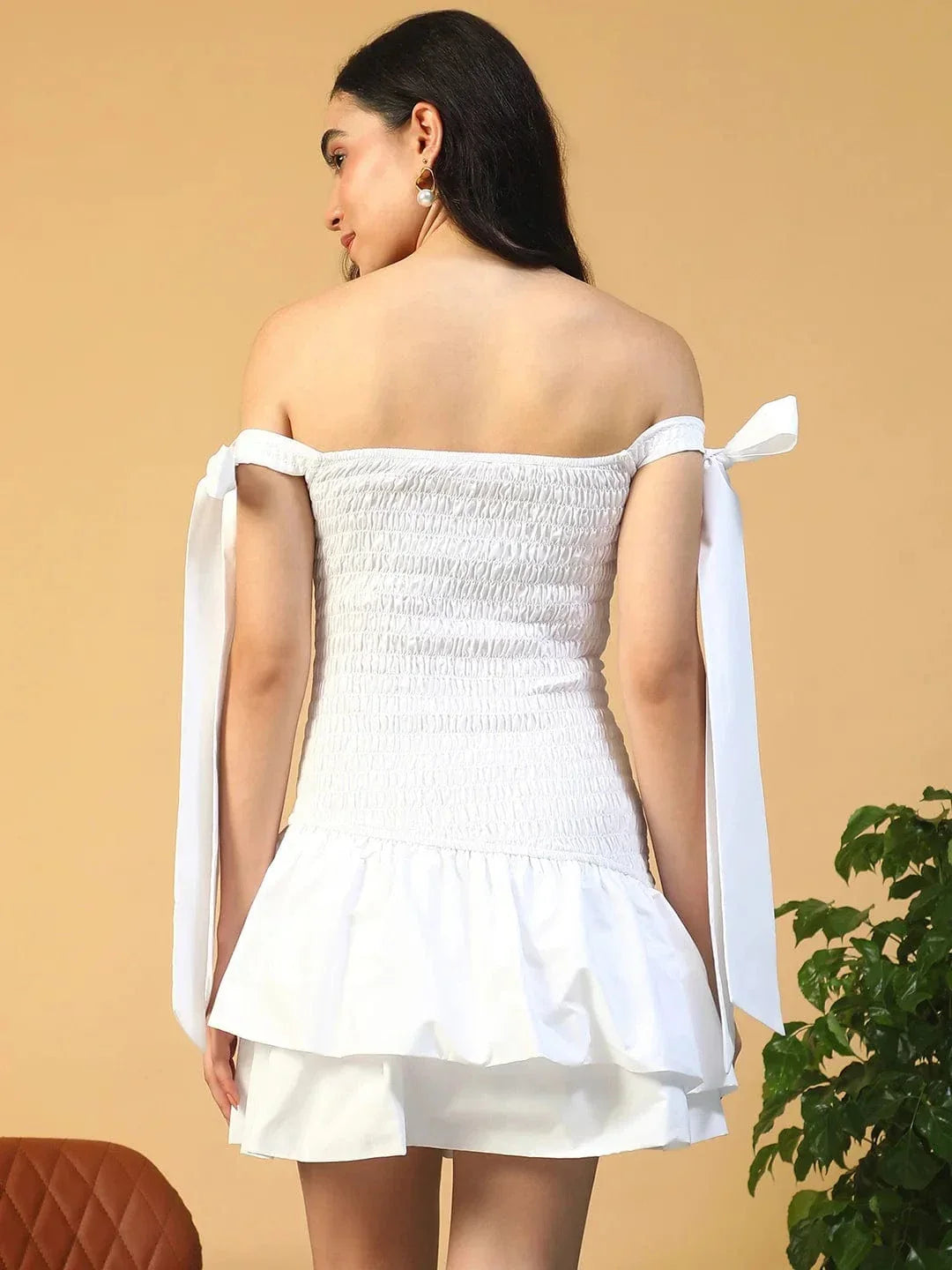 White Off Shoulder Cotton Dress