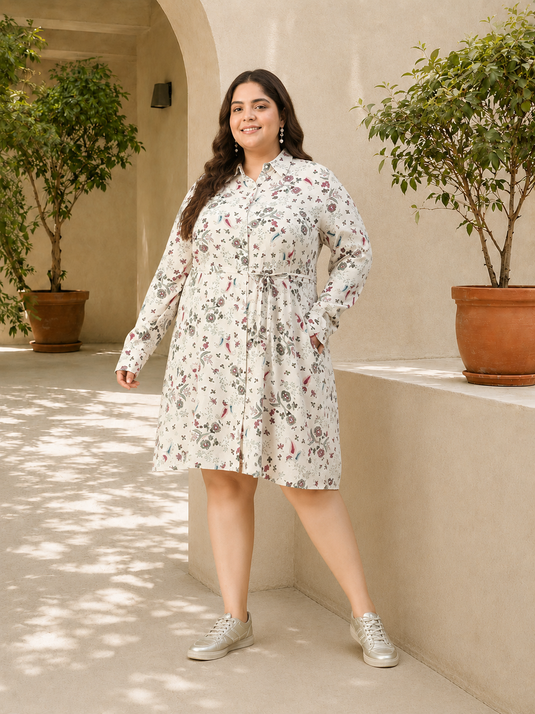 Plus Size White Floral Print Dress