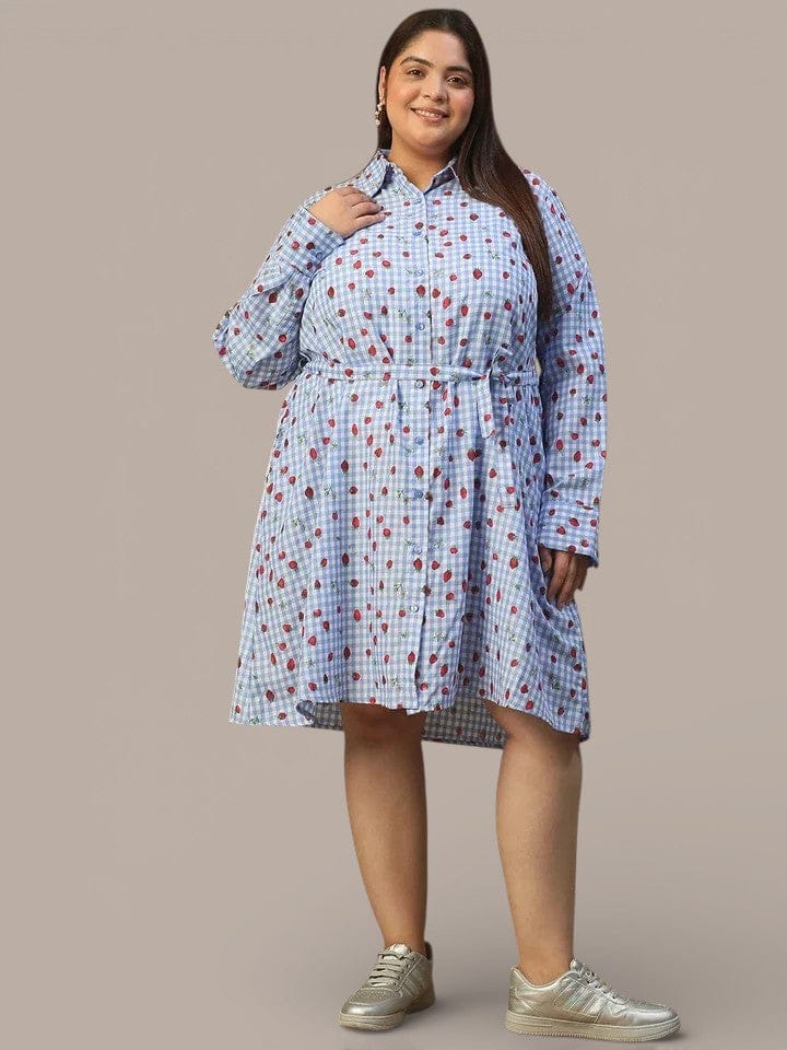 Plus Size Blue Heart Print Cotton Dress
