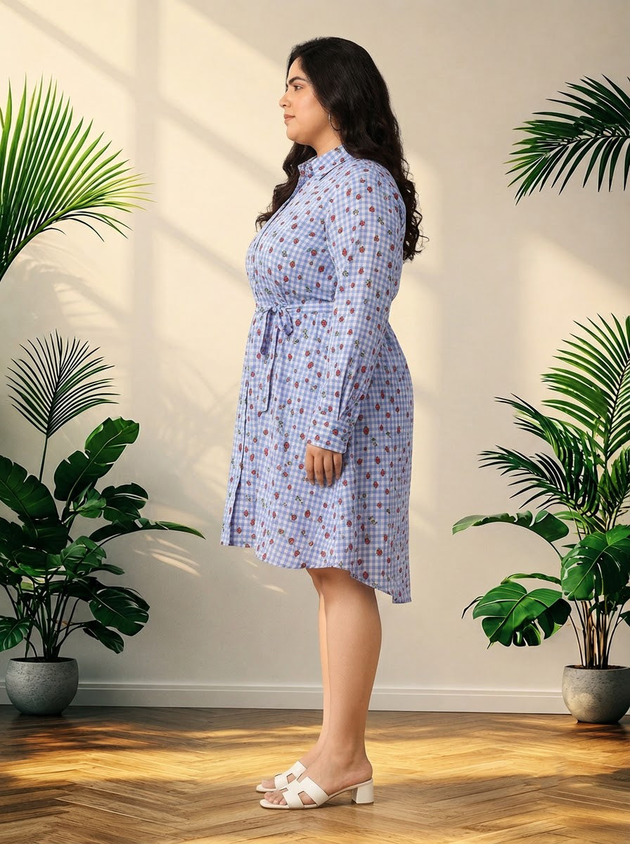 Plus Size Blue Heart Print Cotton Dress
