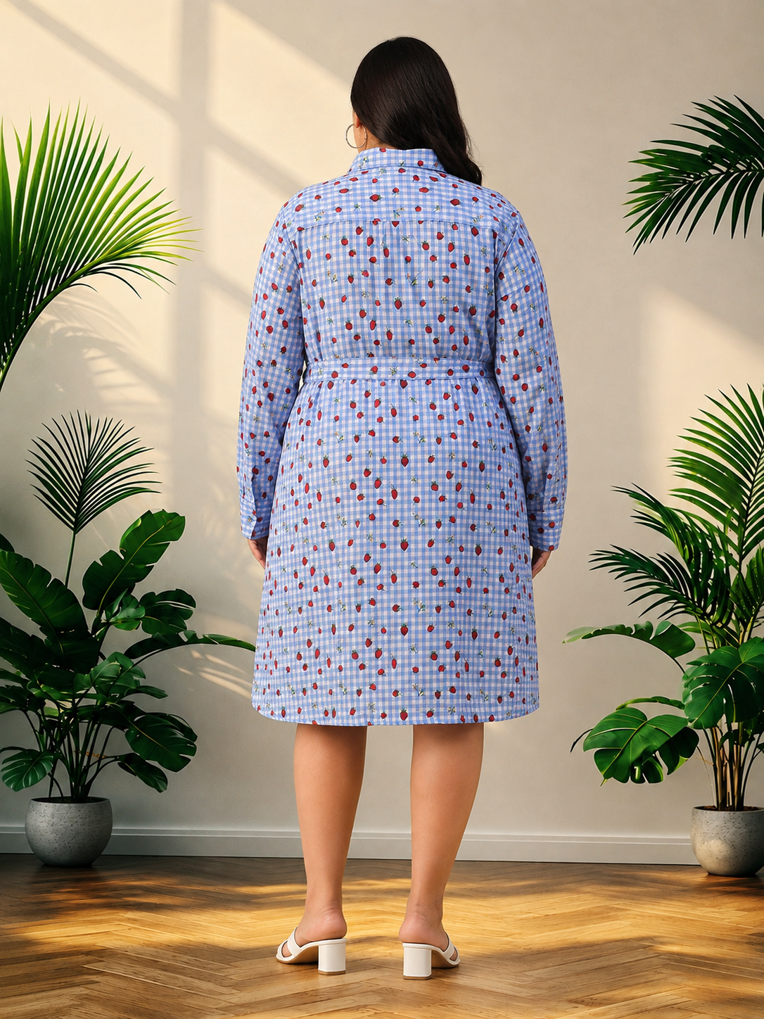 Plus Size Blue Heart Print Cotton Dress