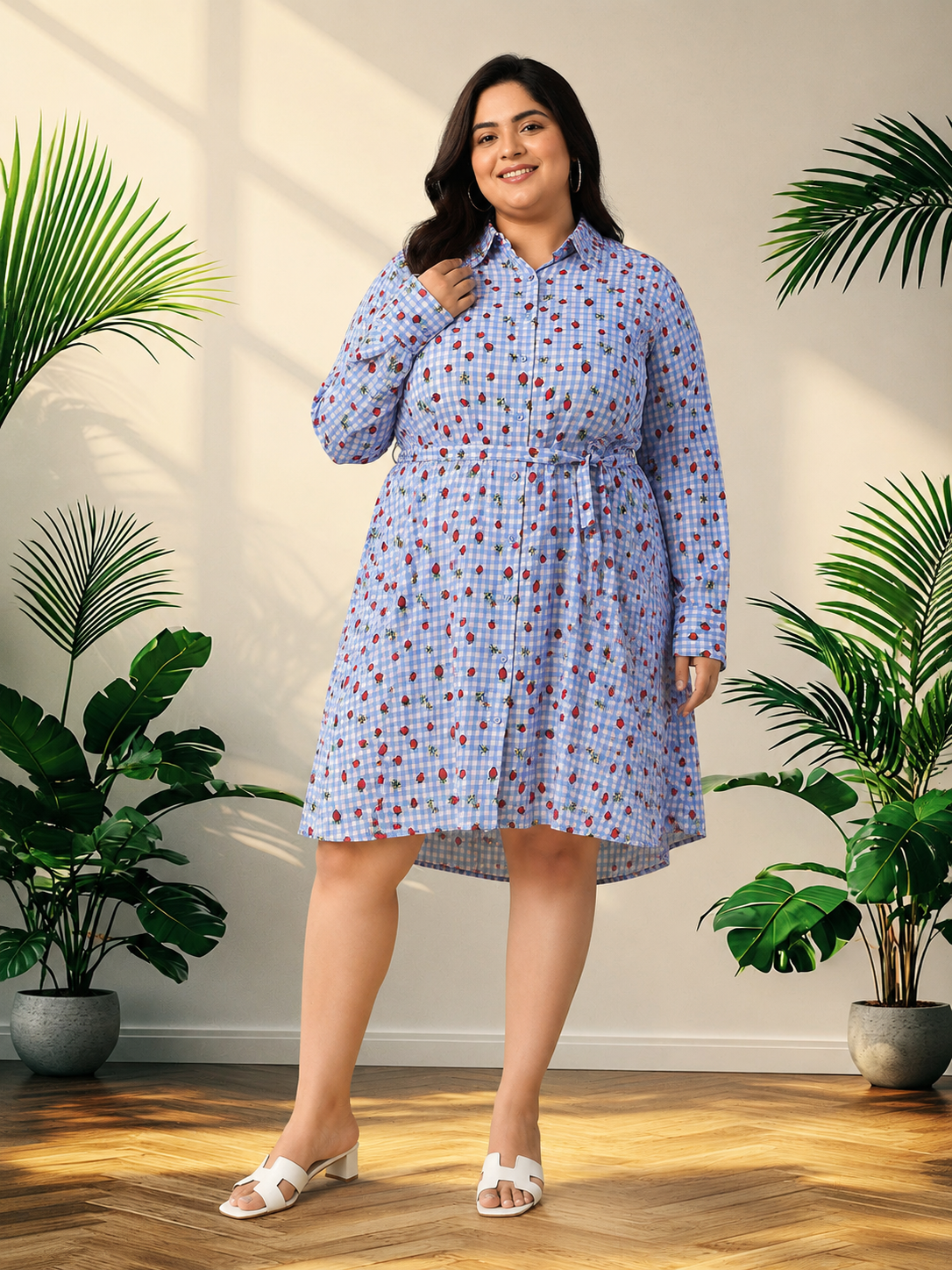 Plus Size Blue Heart Print Cotton Dress