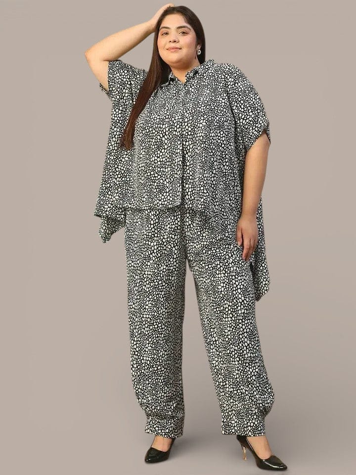 Plus Size Black Animal Print Tunic & Trouser | Co-Ord Set