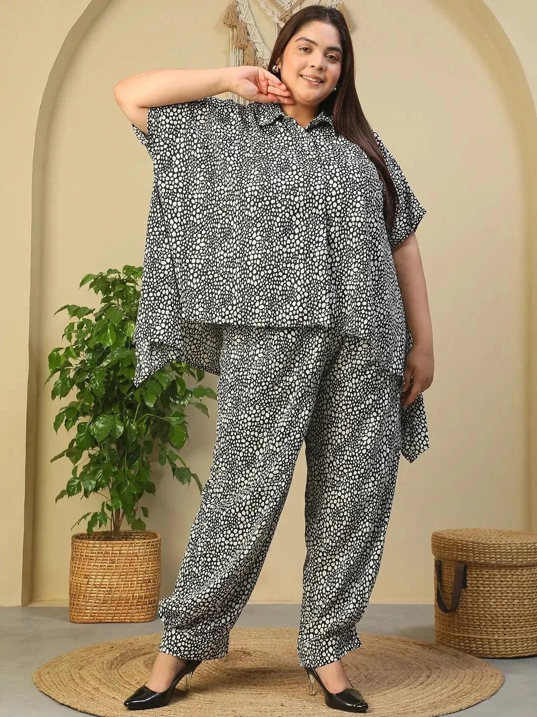 Black Animal Print Tunic & Trouser Plus Size Women Co-Ord Set - oxolloxo