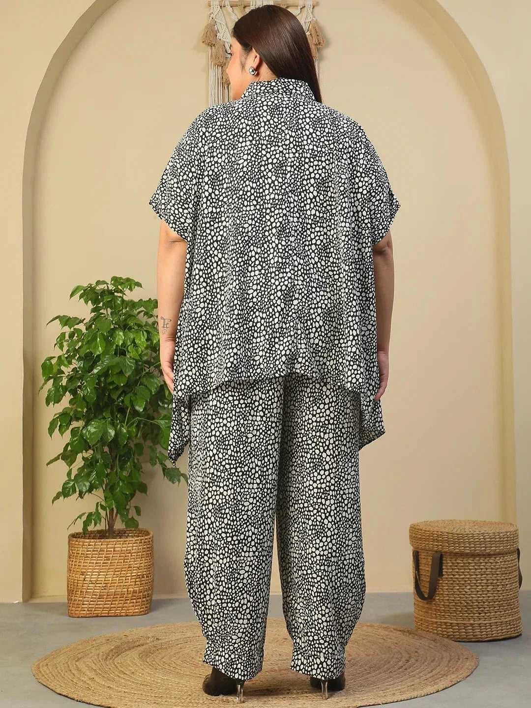 Black Animal Print Tunic & Trouser Plus Size Women Co-Ord Set - oxolloxo