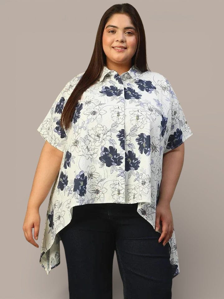 Plus Size White Floral Print Top