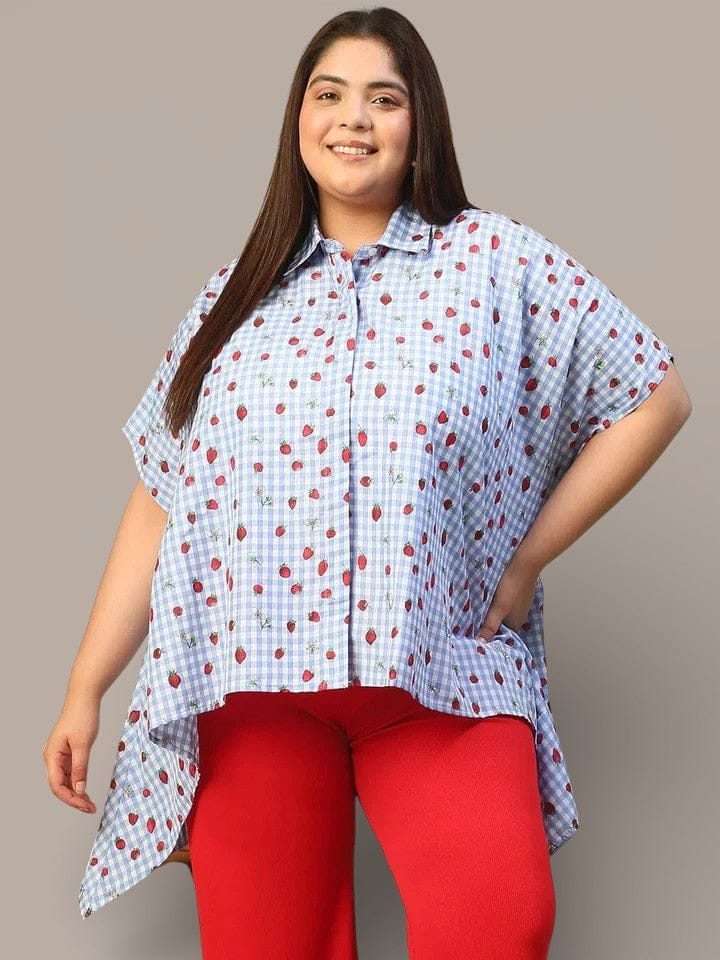 Plus Size Blue Heart Print Top
