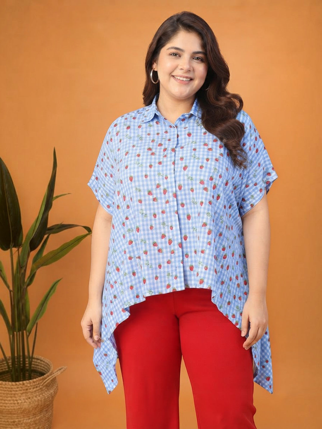 Plus Size Blue Heart Print Top