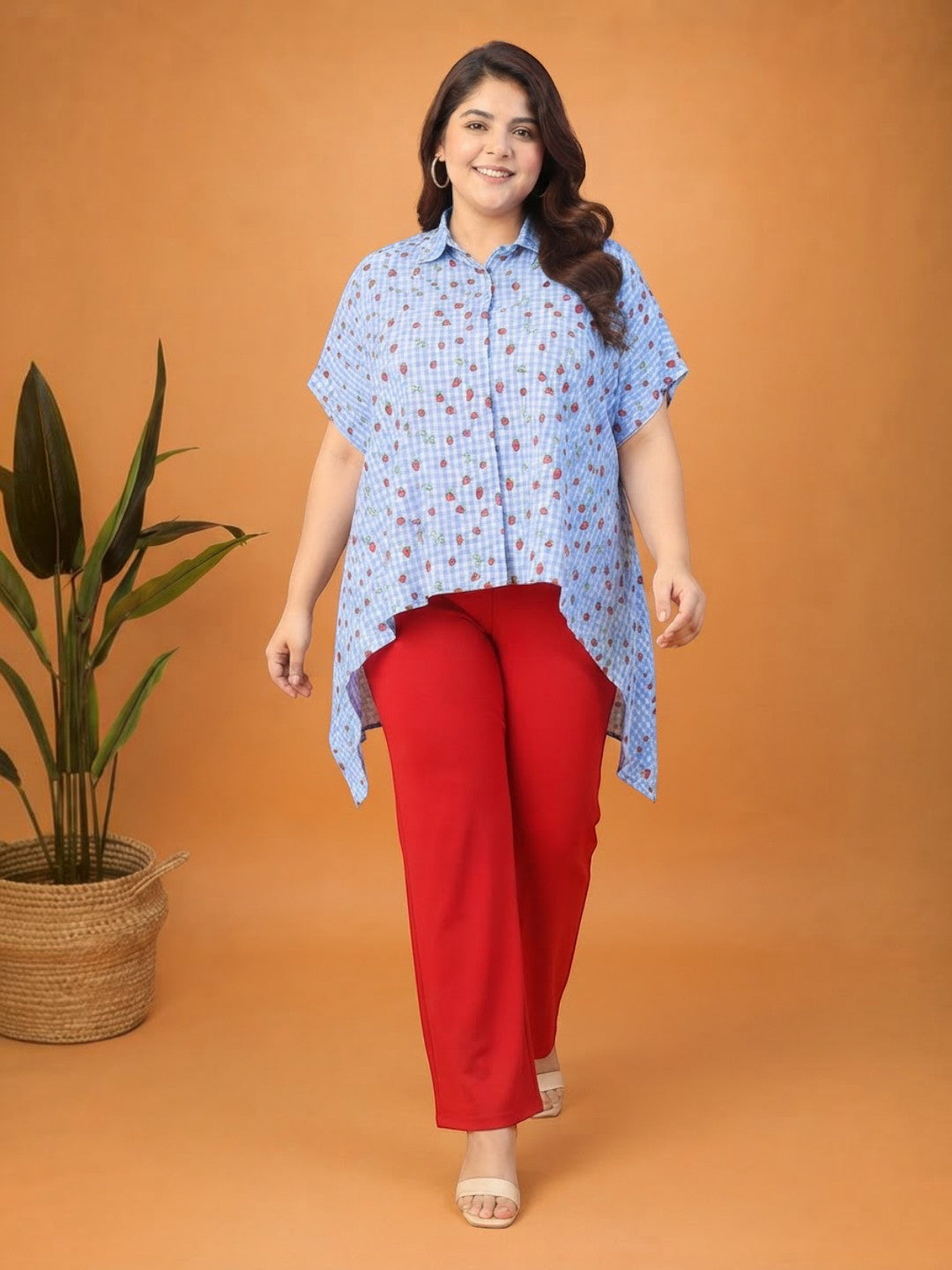 Plus Size Blue Heart Print Top