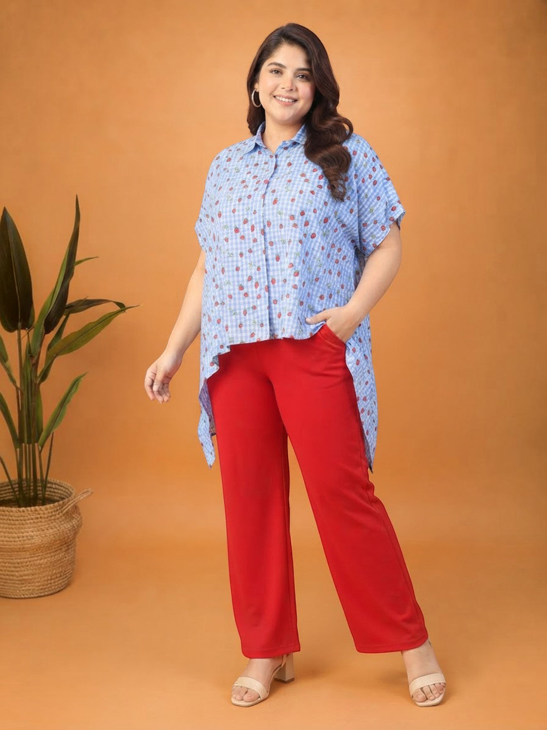 Plus Size Blue Heart Print Top