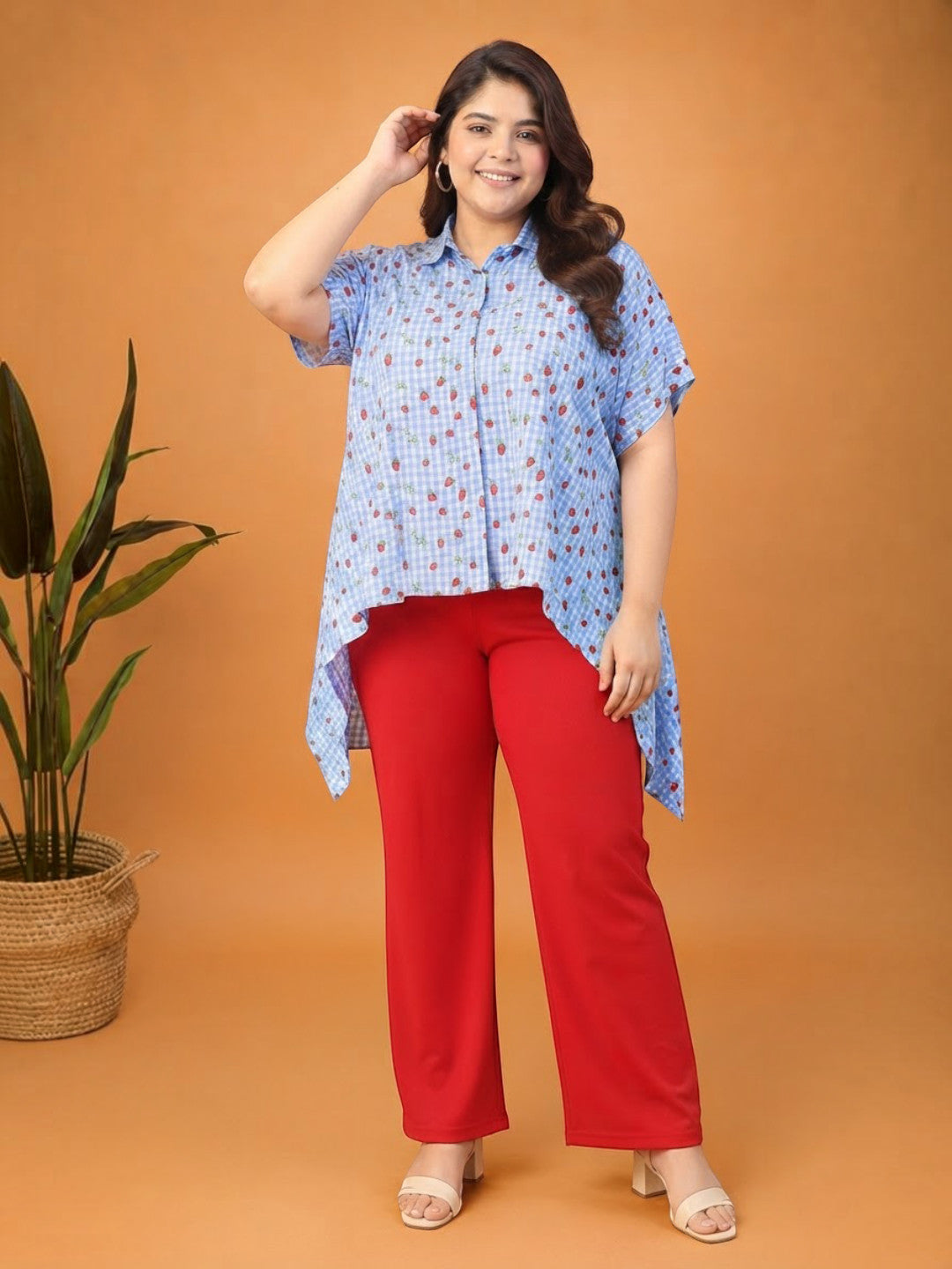 Plus Size Blue Heart Print Top