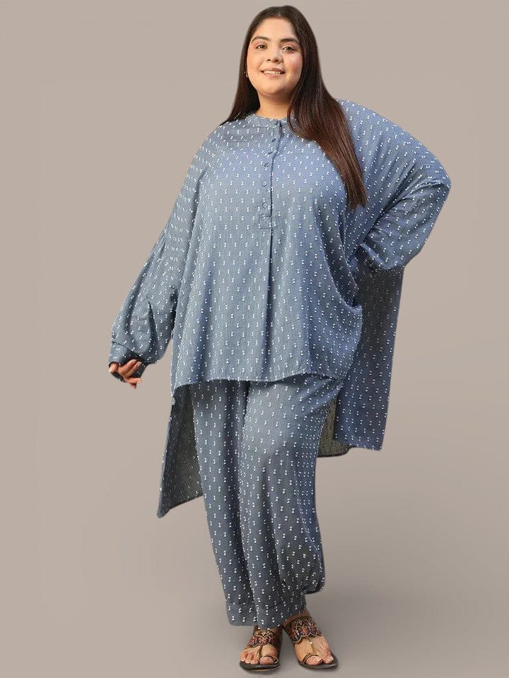 Plus Size Blue Stripe Print Tunic & Trouser | Co-Ord Set