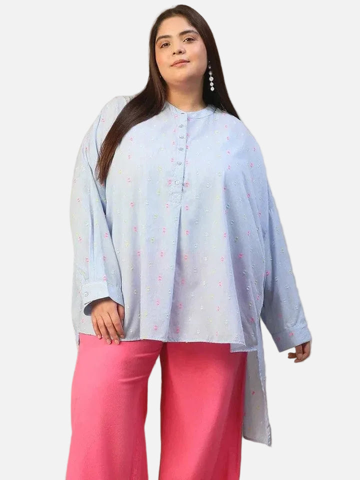 Plus Size Light Blue Cotton Tunic