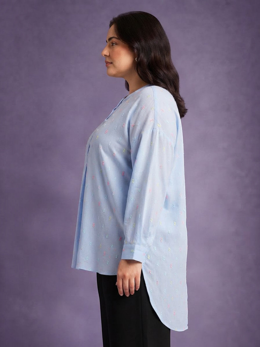 Plus Size Light Blue Cotton Tunic