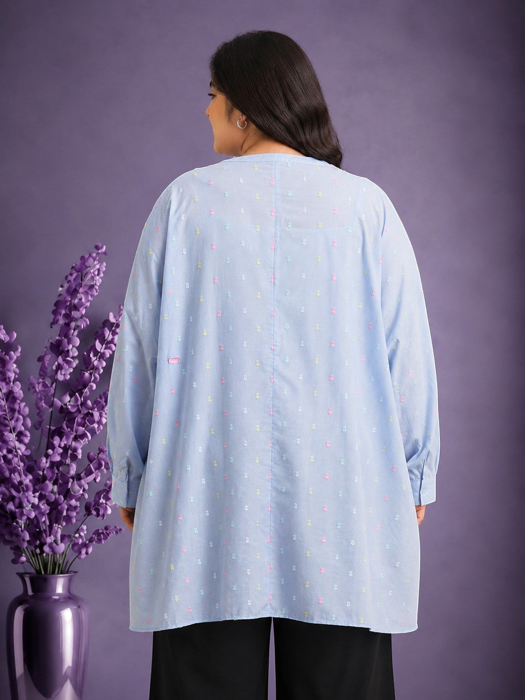 Plus Size Light Blue Cotton Tunic