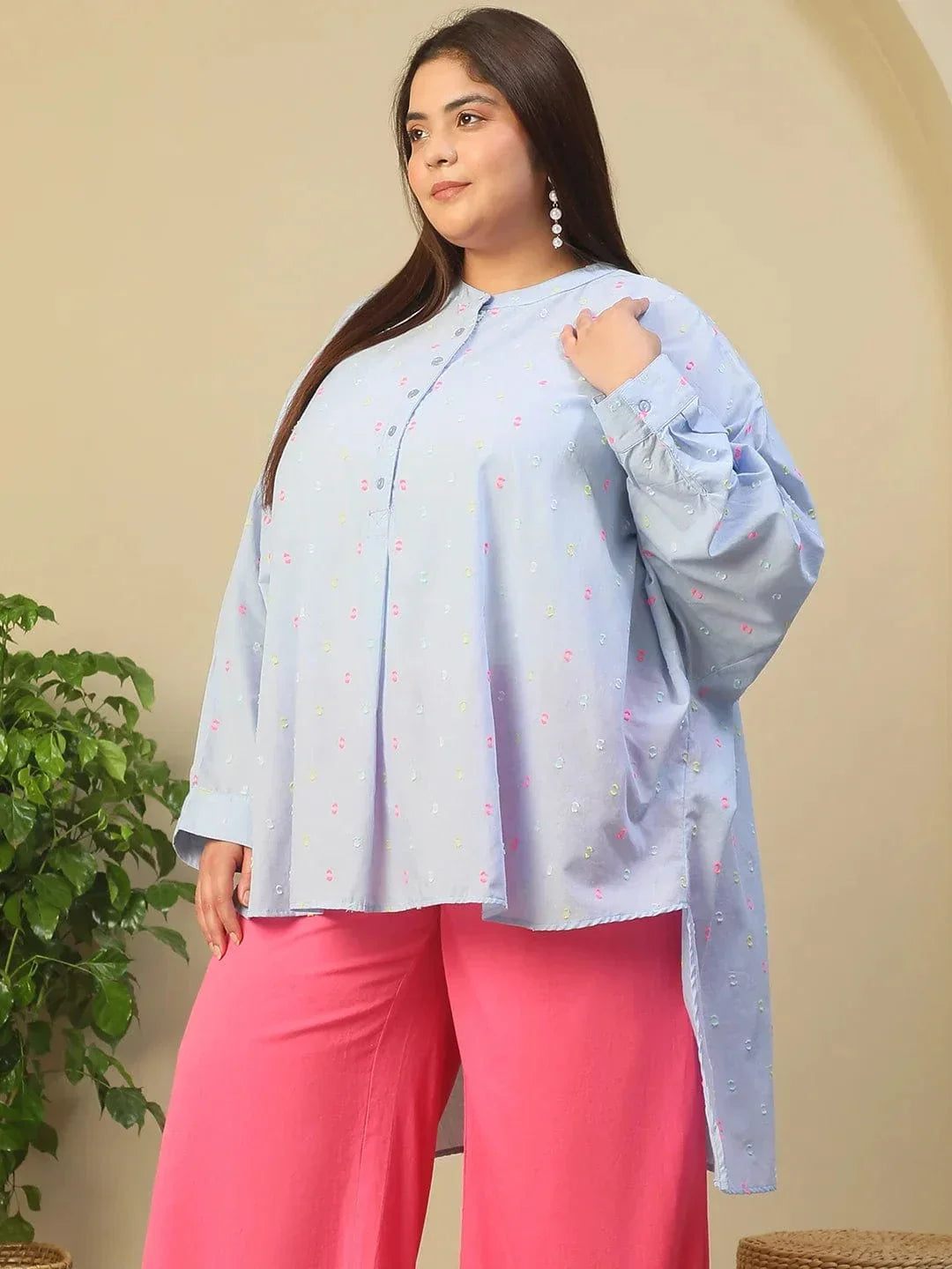 Plus Size Light Blue Cotton Tunic