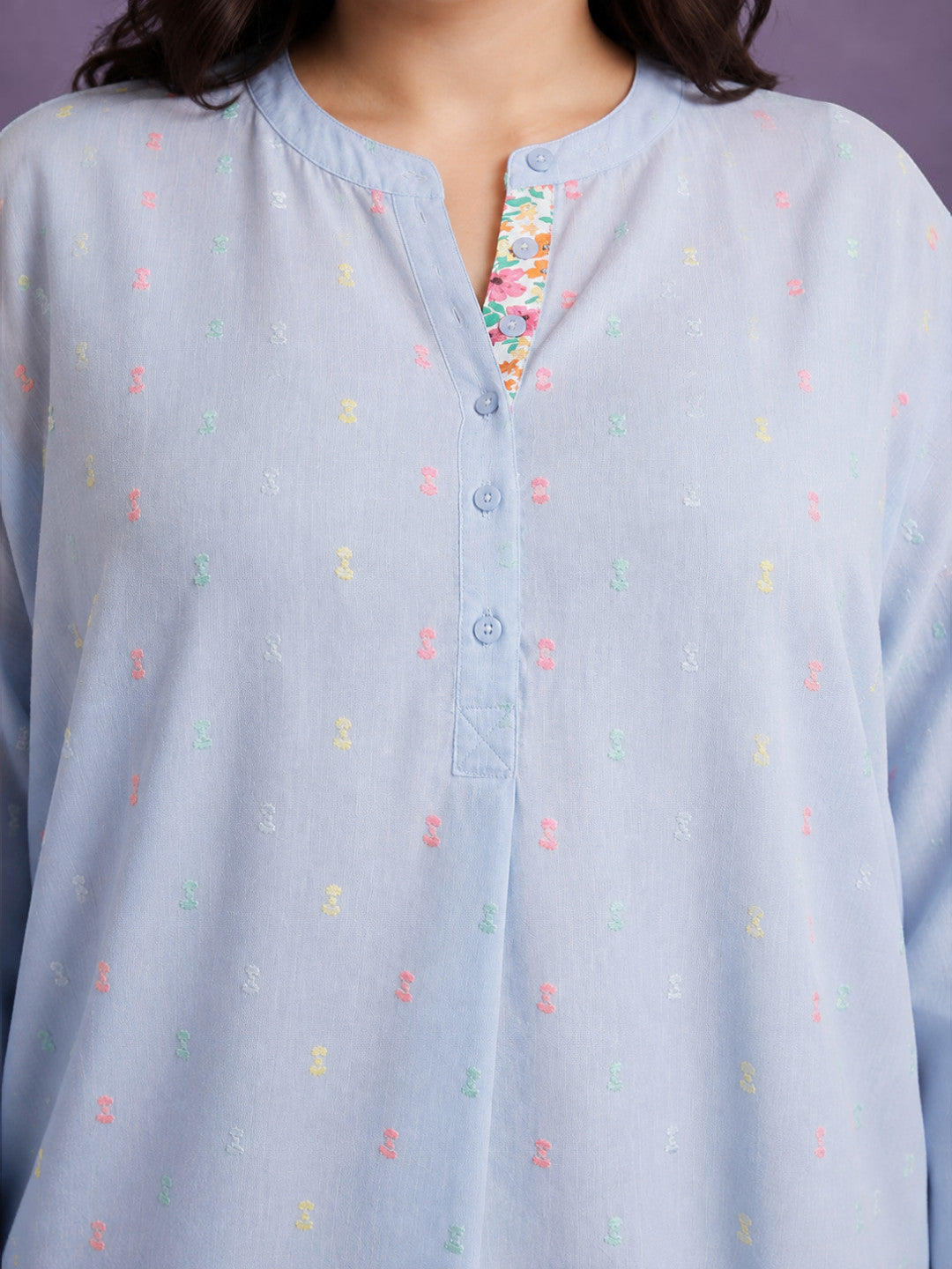 Plus Size Light Blue Cotton Tunic