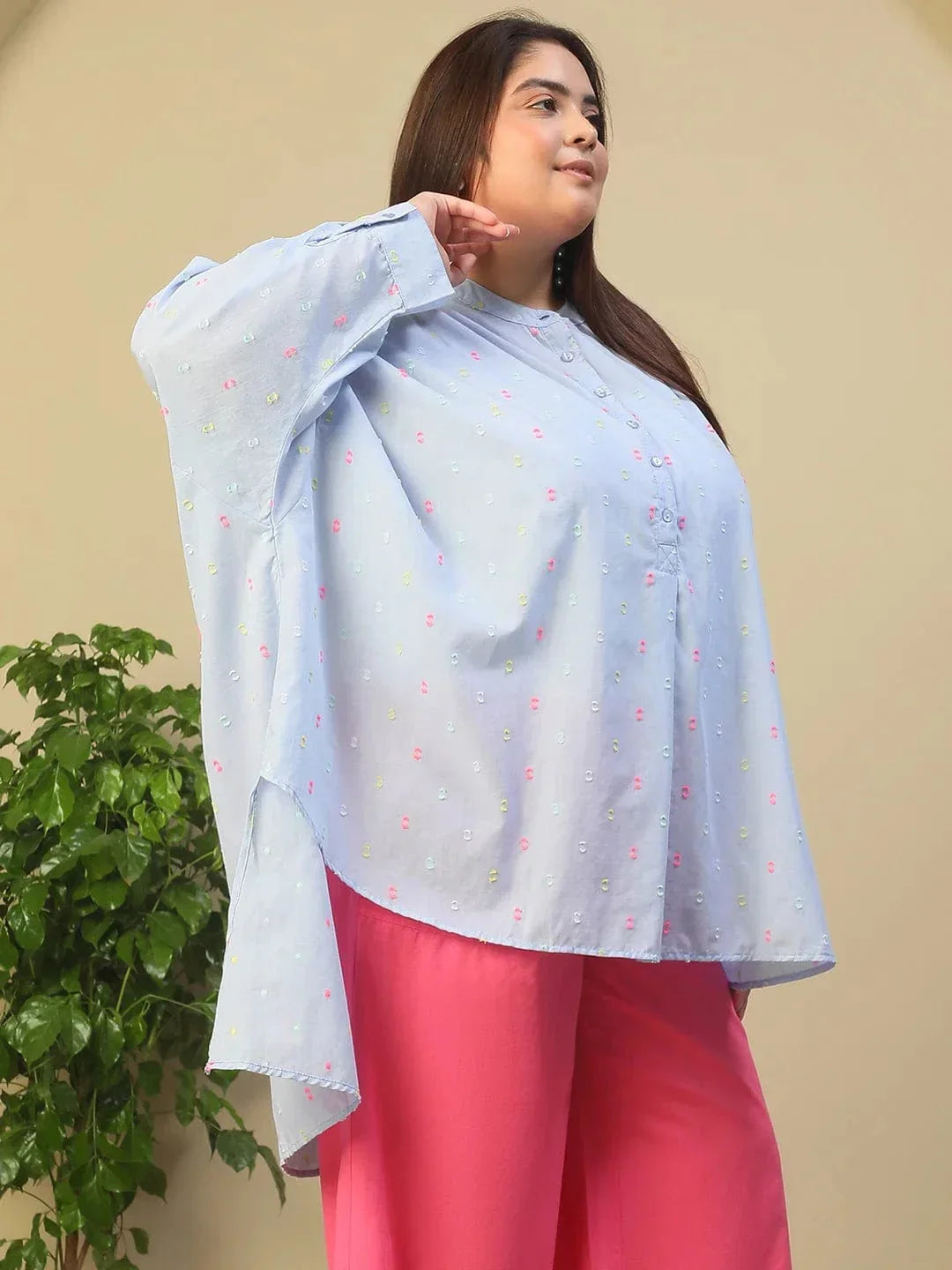 Plus Size Light Blue Cotton Tunic