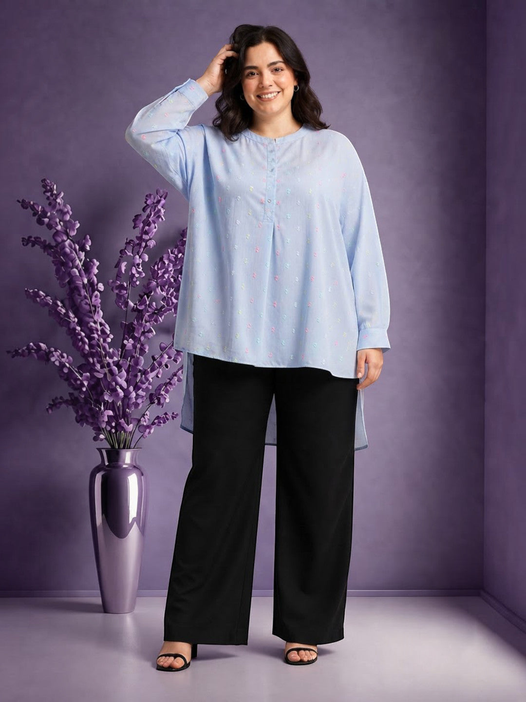 Plus Size Light Blue Cotton Tunic