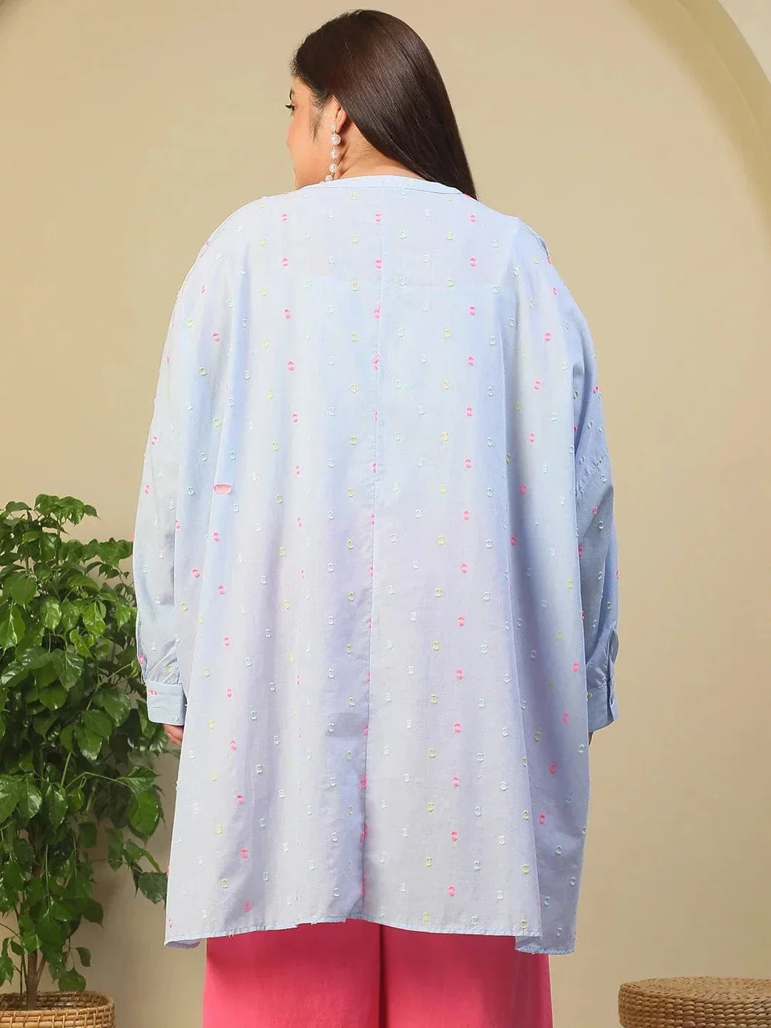 Plus Size Light Blue Cotton Tunic