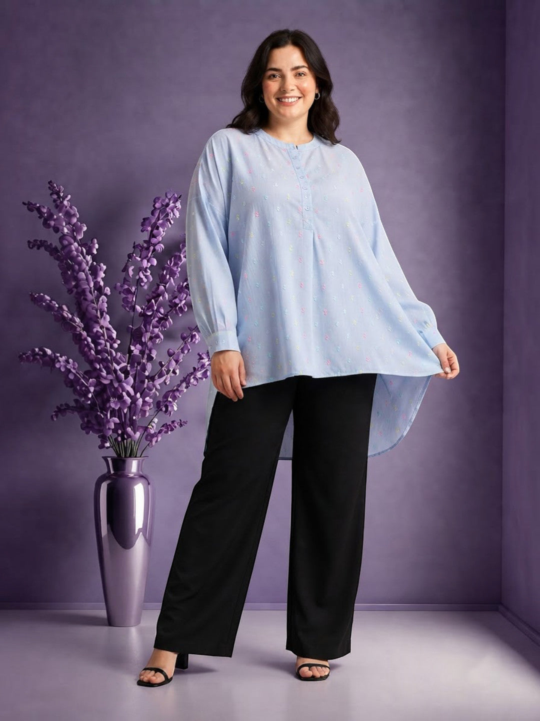 Plus Size Light Blue Cotton Tunic