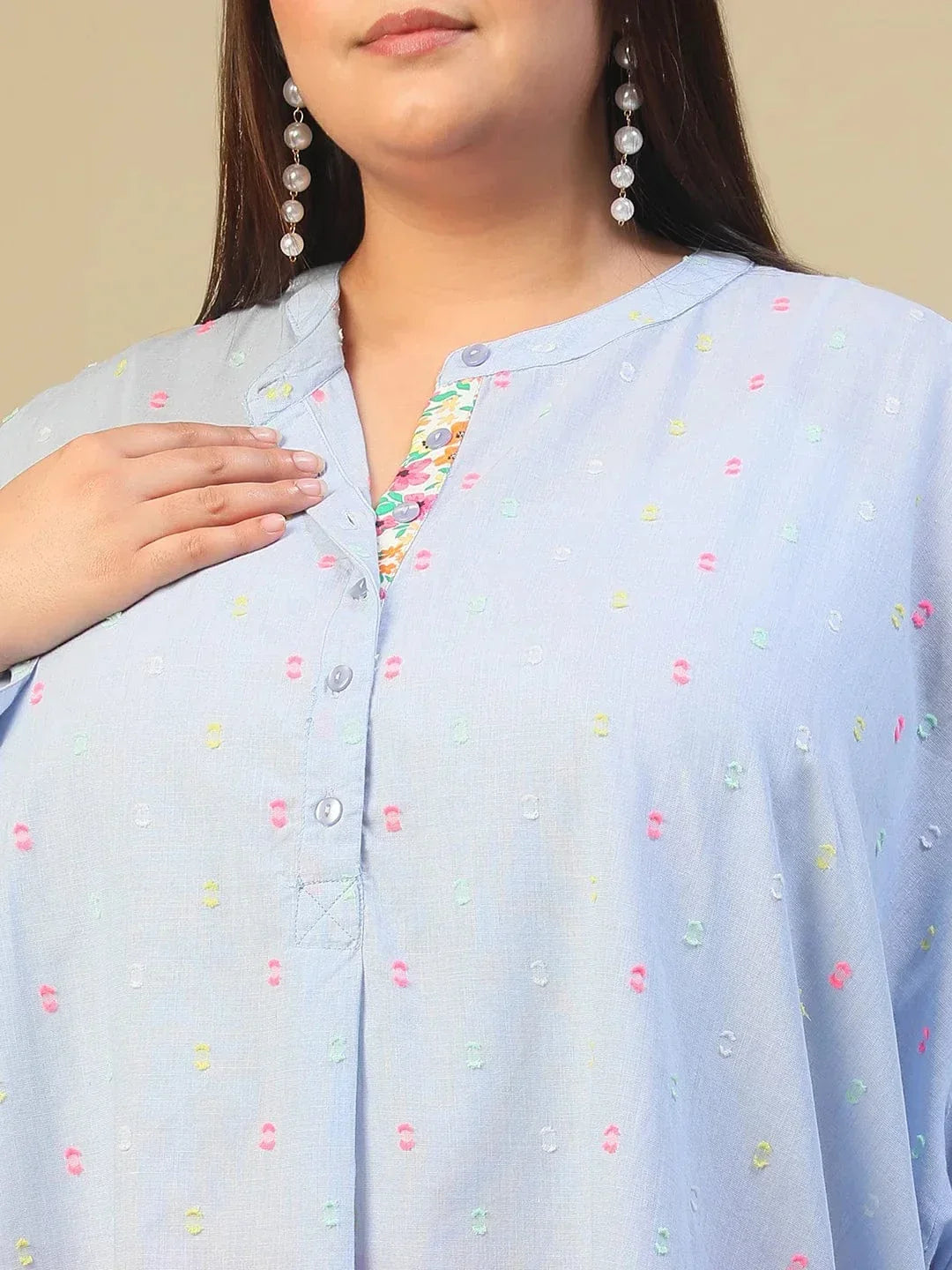 Plus Size Light Blue Cotton Tunic