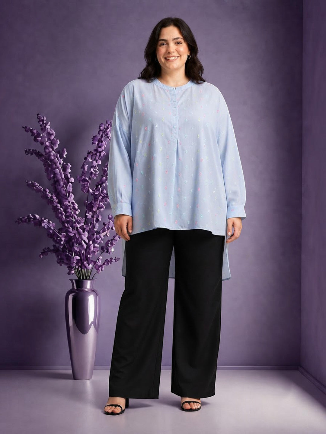 Plus Size Light Blue Cotton Tunic